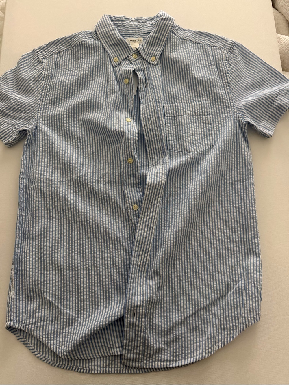 Crewcuts Blue and White Striped Short-Sleeve Button-Down Shirt